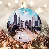 Evans1nism Atlanta City Christmas Hanging Ornaments City Souvenir Christmas Tree Ornament Skyline Building Country 3.2 Inch with Gold String Christmas Tree Decoration for Lover