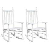 vidaXL White Solid Wood Fir Rocking Chairs - Weather-Resistant Porch Armchairs Set, 2 pcs, with Curved Seats for Patio/Garden