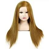 Hairdressing Head Child Female Long Hair Mannequin Head, Hairdresser Training Head With Shoulders, Can Practice Hair Cutting And Braiding (Color : Gold, Size : 14in/35cm)