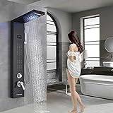 LED Light Shower Panel Tower Rainfall Waterfall Shower Head with Massager Jets Body System Jet-Brushed Nickel F,Black B