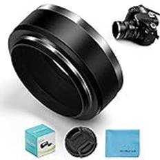 52mm Metal Standard Screw-in Standard Lens Hood Sunshade with Centre Pinch Lens Cap for Canon Nikon Sony Pentax Olympus Fuji Sumsung Leica Camera +Cleaning Cloth