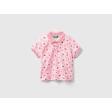 Benetton, Pink Polo Shirt With Floral Print, size 5-6, Pink, Kids