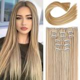 24 Inch Dark Blonde Clip-in Extensions With High Gloss And Thick Hair - Natural Soft Synthetic Fiber For Women - 6 Pieces - Apricot