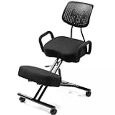 Desk Kneeling Chairs Meditation Chair with Back Support and Arm Rest, Ergonomic Kneeling Chair for Computer Workers, Yoga Lovers, Adhd Office Chair for Adults Kids ( Color : Black , Size : Linen Mater