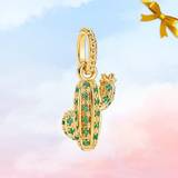 Sparkling Desert Cactus Pendant * 14k Gold Plated Dangle Charm for Pandora Bracelet * Necklace Pendant * Best Gift for Her