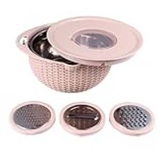 4 in 1 Colander with Mixing Bowl Set, Rotatable Kitchen Colander Strainer Bowl Food Strainers Salad Spinner Fruit Strainer Bowl Double Layer Fruit and Veggie Washing Draining Basket(Pink)