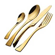 Buyer Star Cutlery Set Gold Flatware Set 4 Pieces Stainless Steel Silverware Utensils for 1 Wedding Serving Dinnerware Table Knife Fork Teaspoon Spoon