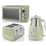 Swan Retro Green Dial Kettle, 4 Slice Toaster & Digital Microwave