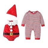 Aunaeyw Baby Boys Girls Christmas Santa Claus Costume Long Sleeve Stripe Romper Fleece Overall and Hat Set (Red, M(6-12 Months))