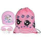 Swimming Goggles, Kid Cartoon Swimming Goggle Cute Anti Fog Boys Girls Swimming Goggles Set with Storage Bag for Children Swimming (Pink crab style)