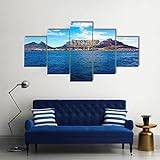 Canvas Wall Art Picture 5 Piece Alpine Blue Lake Canvas Prints Art Prints Decor Artwork Modern Pictures For Home Decorations Living Room Bedroom Office Hotel Gift With Frame 200 X 100 Cm -1Z7N+S3E7-3M