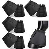 Hosuly 4 Pairs Bell Boots for Horses, Black Horse Boots That Prevent Injury from Overreach, Easy to Put on and Care, Lightweight and Durable, Professional Nylon Horse Care Boots for Protection