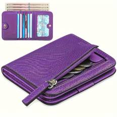 Bifold Credit Card Wallet, Multi Slots Credit Card Holder, Pu Leather Coin Purse With Id Window - Dark Blue