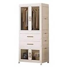 Plastic Wardrobe Closet for Hanging Clothes, Portable Foldable Wardrobe, Bedroom Armoires with 1 Hanging Rod and 2 Drawers