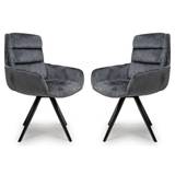 Oakley Grey Chenille Fabric Dining Chairs Swivel In Pair