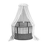 Wonder Space Elegant Baby Crib Canopy with Adjustable Holder Stand - Chiffon Lace Sheer Pom Poms Fabric, Princess Girls Fairy Dream Curtain Tent Nursery Room Decoration Addition Mosquito Net (White)