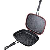 Red & Black Non Stick Grill Pan Double Sided Frying Pan Griddle Flipping Kitchen
