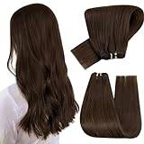 Hetto Human Hair Weft Hair Extensions Straight Real Human Hair Weave Weft Hair Extensions Darker Brown Sew in Hair Extensions Human Hair Natural 12 Inch #4 70g
