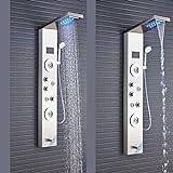 Stainless Steel Shower Panel Tower System, Rainfall Waterfall Shower Head 5-Function Faucet Rain Massage System with Body Jets-Black A,Brushed Nickel C