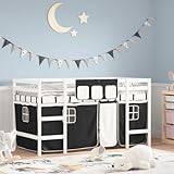 Lechnical Kids' Loft Bed with Curtains White&Black 90x200cm Solid Wood Pine,Kids' Loft Bed,Loft Bed for Kids,Loft Bunk Bed(SPU:3206967)