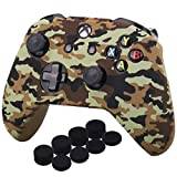 YoRHa Water Transfer Printing Camouflage Silicone Cover Skin Case for Microsoft Xbox One X & Xbox One S controller x 1(desert) With PRO thumb grips x 8