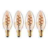 ALZKE 4 Pack 3W Edison LED Light Bulb, 220V E14 Torpedo Shape Warm Yellow Lamp, 3W=30W Incandescent Lamp, Dimmable Antique Flexible Spiral LED Filament Light Bulb