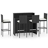 Swpsd 5 Piece Garden Outdoor Bar Set Patio Dining Set Garden Table & Dining Chairs Set Outdoor Furniture Set with Cushions Poly Rattan Black Type3