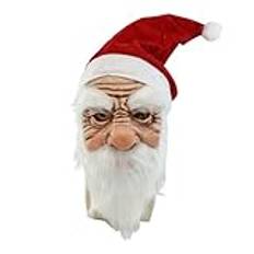 KSIEE Christmas Santa Claus Mask, Santa Mask for Men, Santa Claus Costume, Realistic Latex Mask White Beard Santa Head Mask with Red Santa Hat Party Decoration