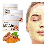Turmeric Vitamin C Clay Mask, Turmeric Vitamin C Face Mask, Turmeric Face Mask, Natural Clean Clay Mask for Deeply Cleansing and Hydrating, Reduce Acne, Dark Spots, Blackheads (3pc)