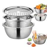 Xzbling Germany Multifunctional Stainless Steel Basin | Mixing Bowl Set with Strainers, Graters and Container | Salad Maker Fruit Vegetable Rice Washing Strainer Basket Bowl | Kitchen Tools