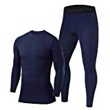 PowerLayer Skins for Boys Kids Base Layer Thermal Long Sleeve Top & Tights Football Compression Set - Navy Top + Navy Eclipse Tights, 6-8 Years