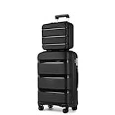 Kono Luggage Sets 2 Piece Hard Shell Polypropylene Travel Trolley with 4 Spinner Wheels TSA Lock Carry On Hand Cabin Suitcase with Beauty Case (Black)