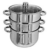 Buckingham Induction Large Premium Stainless Steel Three Tier Steamer Set 24 cm. Base Pot Capacity 6 litres, Silver