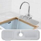 Niuoppy Silicone Draining Mat, Silicone Faucet Mat with Sink Drain Protector, Faucet Sink Splash Guard, Drip Catcher Tray for Kitchen & Bathroom Countertop (37X10CM, Grey)