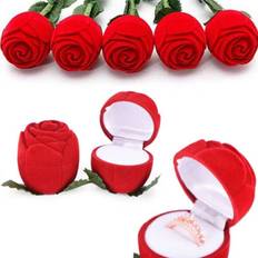 Romantic wedding ring holder ring box with flower stem velvet rose jewelry box'