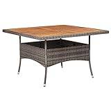 Tidyard Garden Dining Table Wooden Table Patio Table Balcony Table Rattan Bistro Table Outdoor Table Outdoor Furniture Grey Poly Rattan and Solid Acacia Wood