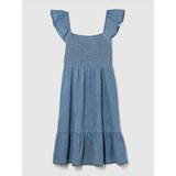 Medium Wash Cotton Smocked Flutter Sleeve Midi Dress (4-13yrs)
