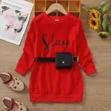 SHEIN Young Girl Letter Graphic Belted Sweatshirt Dress