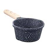 Nonstick Sauce Pan, Small Milk Pot Pan with Pour Spouts, Wooden Handle, Multipurpose Pots, Easy to Clean, Small Kitchen Pots, Saucepan for Pouring Oil, Milk Heating, Frying (Black)