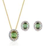 9ct Gold Diamond & Green Tourmaline Oval Jewellery Set