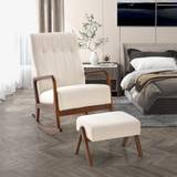 Upholstered Rocking Chair & Ottoman Set With Rubberwood Frame - Not Specified