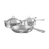 Mauviel 1830 M'Elite 5-Ply Hammered Polished Stainless Steel 5-Piece Cookware Set With Cast Stainless Steel Handles, Made In France