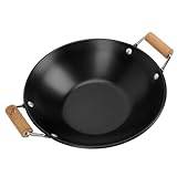 HOMSFOU Stainless Steel Griddle Pan with Lid Cooking Stock Pot Chinese Wok with Round Bottom Hot Pot Stainless Steel Saute Pan Vegetable Wok for Kitchen Metal Accessories Wooden Individual