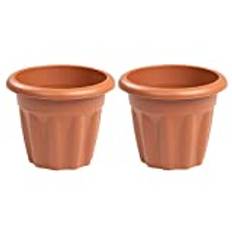 (Set of 2) 25cm Terracotta Plastic Round Planters Indoor/Outdoor Plant Pot Lightweight & Weather Resistant Contemporary Design Style Garden Planters Plant Herb Flower Pot Nursery Pot For Home