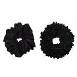 NEEDS & WANTS® Plain Black Chiffon Scrunchie & Velvet Khaleeji Elasticated Scrunchie Hair Bobble Bun Under Hijab Volumiser