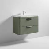 Nuie Parade 800mm Two Drawer Wall Hung Vanity Unit with Basin in Satin Green