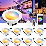INDARUN WiFi 9W 700LM Led Downlights for Ceiling Dimmable RGBCW, Bluetooth Mesh Recessed Ceiling Lighting for Living Room, Kitchen, KTV, Bars, Compatible with Amazon Alexa/Google Home (10 Packs)