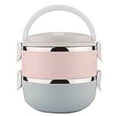 Food Jar Stainless Steel Lunch Thermos Cute Lunch Box Insulated Lunch Bag Bento Box Food Container Storage Boxes with Cutlery for Adults Office Camping 2 Layers - Round