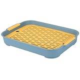 Amosfun Dish Drainer Board, Drying Rack Tray, Plastic Double -layer Draining Tray, Utility Draining Mat Strainer Plate for Pots, Bowl, Cup, Kitchenware Dark Blue Yellow
