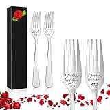 Yueshop 2 Stainless Steel Engraved Forks,Exquisite Letter Dinner Fork-I Forking Love You, I Forking Love You Too,Personalized Carving Fork with Luxury Box(Red Rose) Gifts for Valentine's Day Christmas